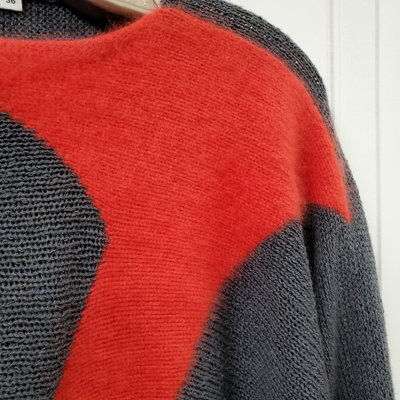 Vintage Angora Wool Oversized Knit Sweater 36 6 Small S Le Comte Red Grey - Picture 5 of 11
